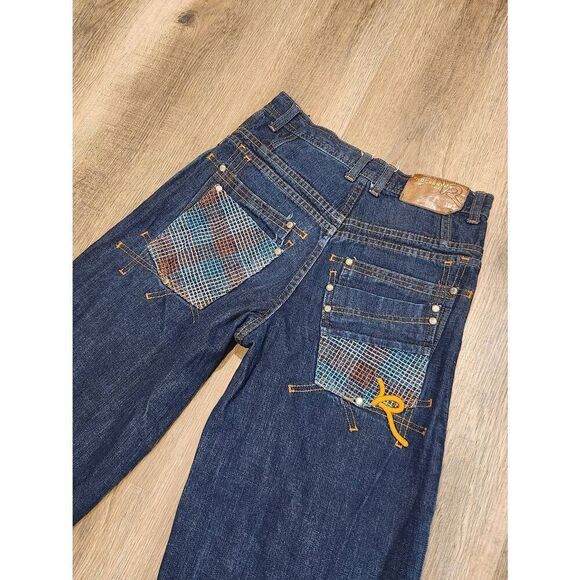 Rocawear wide-leg embroidered womens 14 (28x28) dark wash Y2K embroidered - Picture 1 of 9